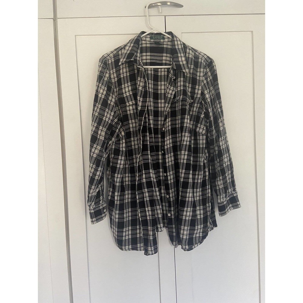 LAUREN Ralph Lauren Womens Shirt Top Plaid Button Long Sleeve Top Plus Size 2X